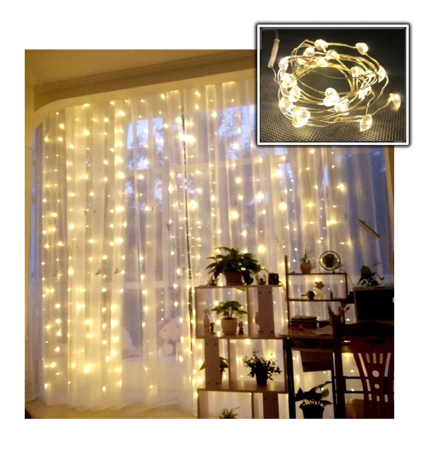 Cortina Cascada Eléctrica 2.5M Corazones Luces Hadas