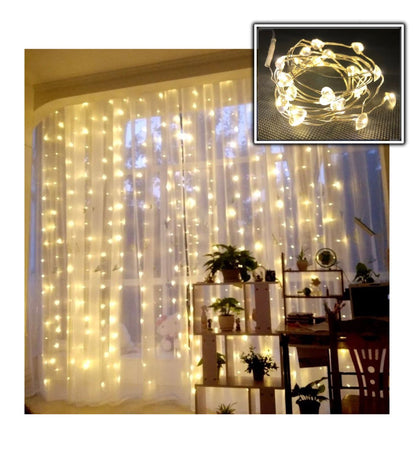 Cortina Cascada Eléctrica 2.5M Corazones Luces Hadas