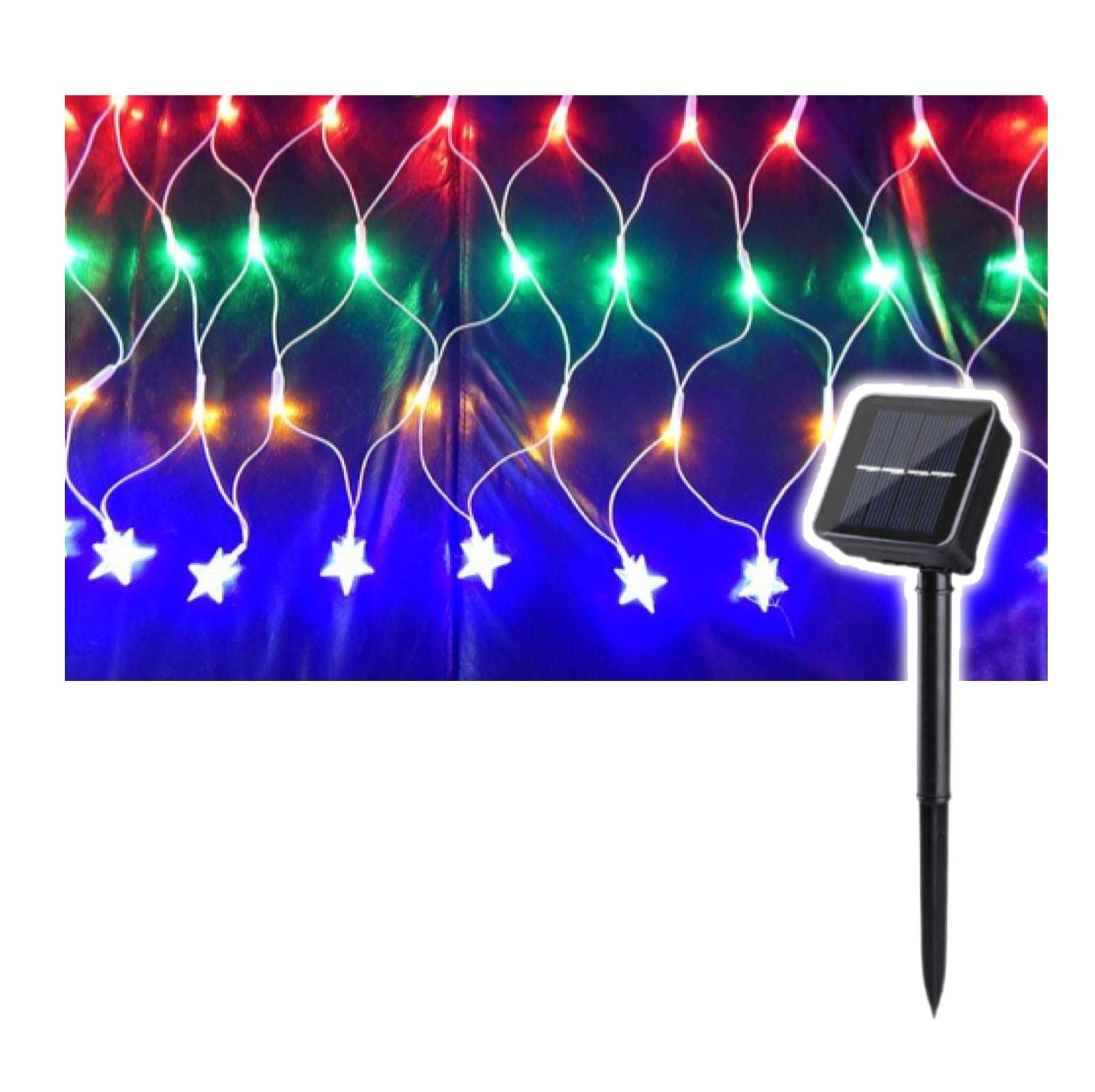 Luces De Navidad Cascada Malla 88 Led Solar Colores