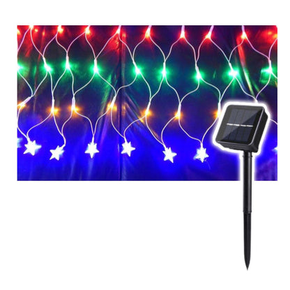 Luces De Navidad Cascada Malla 88 Led Solar Colores