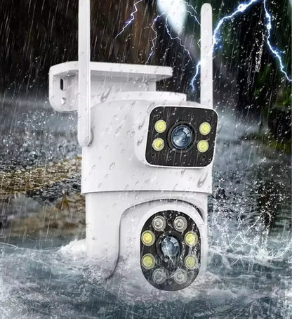 Cámara funcionando bajo la lluvia