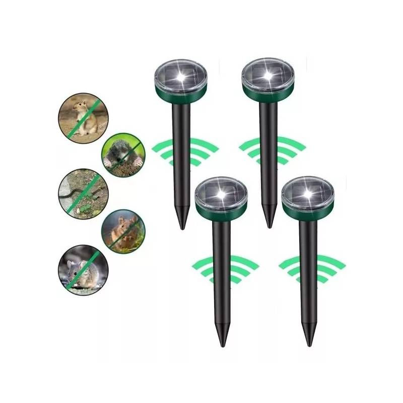 Pack 4 Estacas Solar Con Repelente Ultrasónico Para Roedores