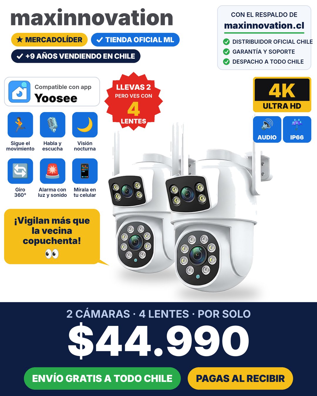 Pack 2 cámaras 4 lentes por $44.990