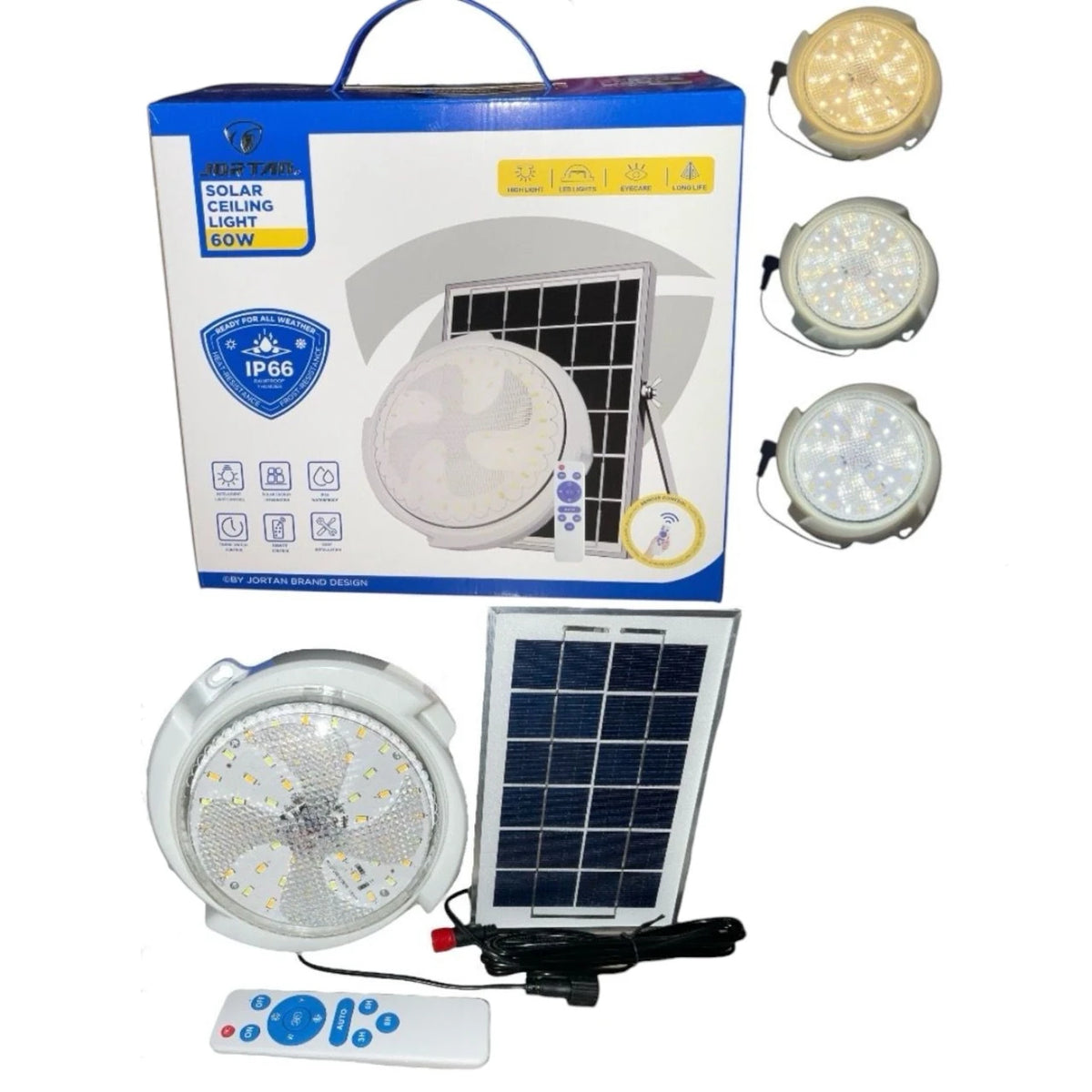 Plafón solar Jortan 60W con panel y control remoto