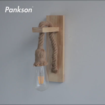 Set 4 Lámpara De Pared De Madera Estilo Americano Con Cordón