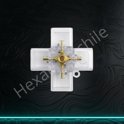 Conector en cruz acrílico dorado AX052 - vista frontal