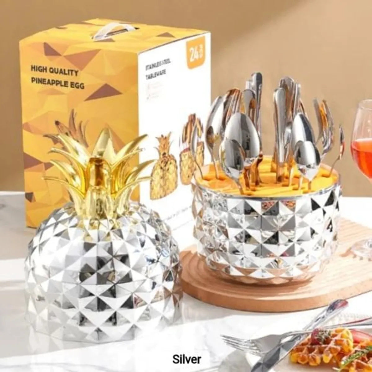 Cubiertos Plateados Diseño Piña